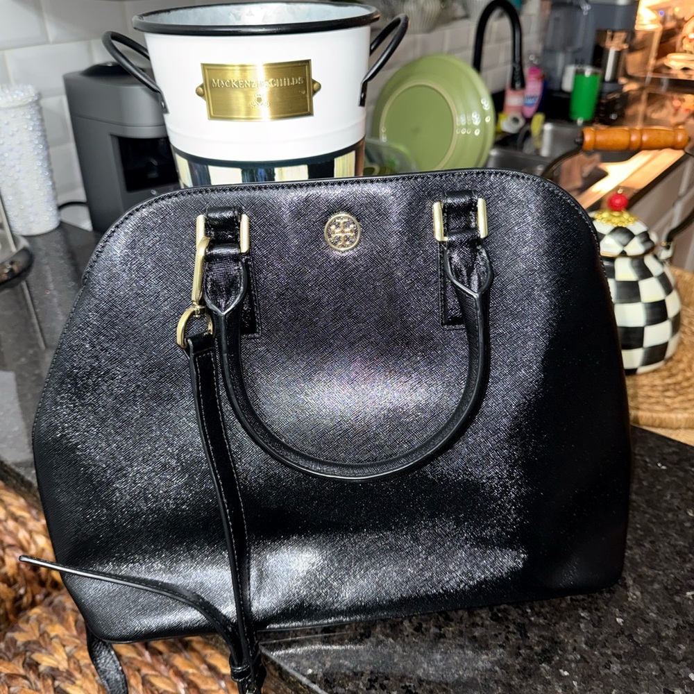 Tory Burch Shimmering Black Satchel